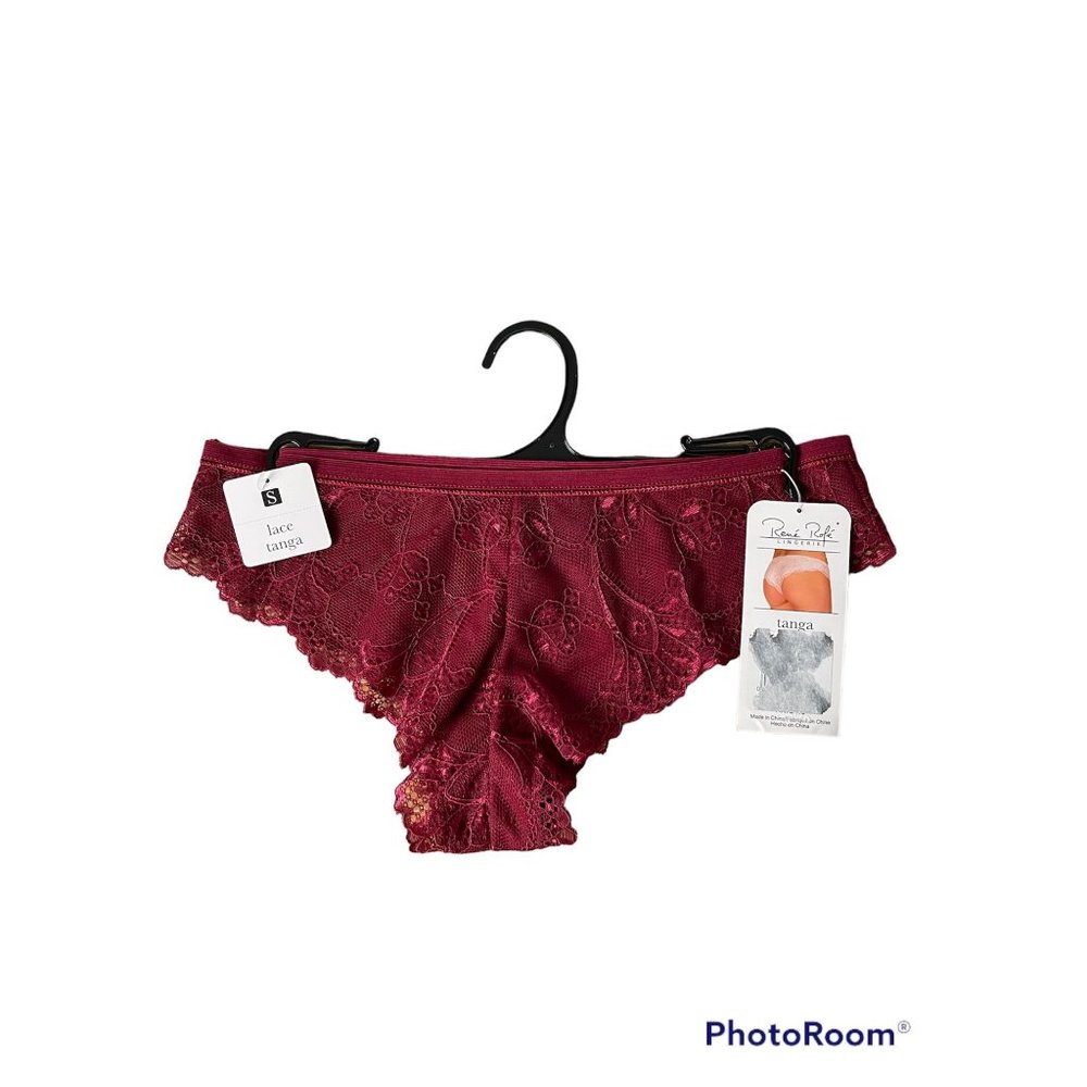 Women Small RENE ROFE Lingerie Lace Tanga Panty, burgundy